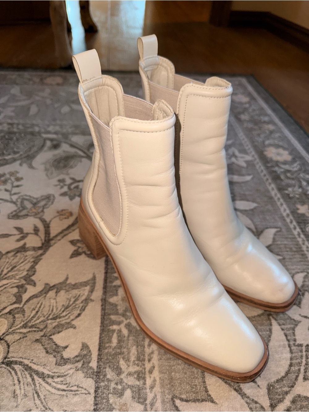 Dolce Vita Cream Leather Chelsea Booties with Block Heel